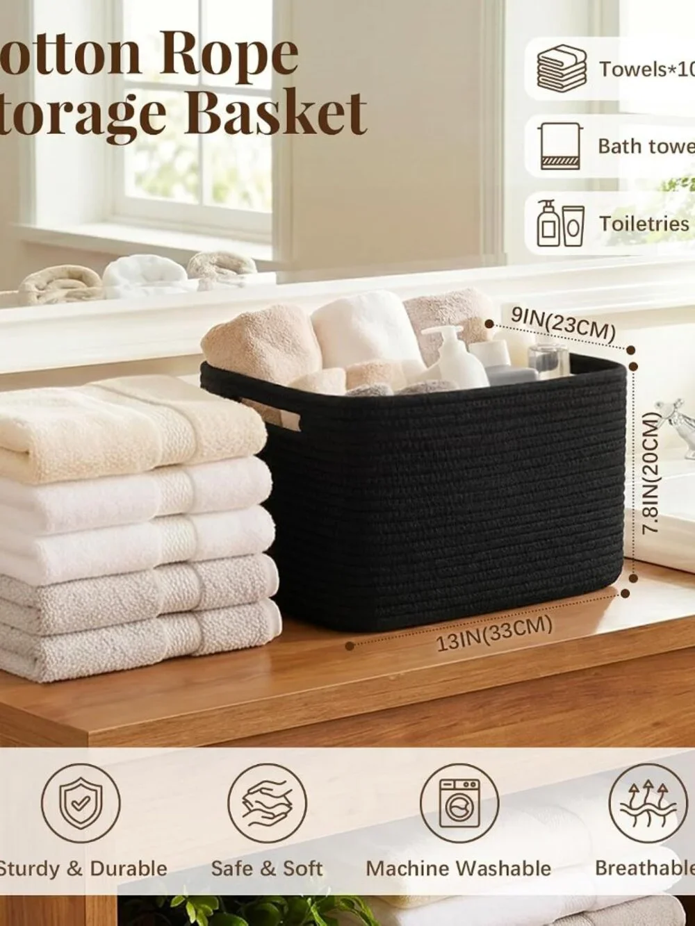 New 4Packs Natural Cotton Rope Storage Baskets for Organizing Toys, Clothes